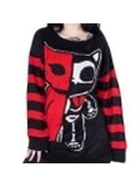 Cupcake Cult Half Dead Cat Sweater M Red Black Mall Goth Scene Skeleton Cat Knit